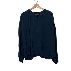 Something Navy Navy Blue Button Down Blouse Size M Women